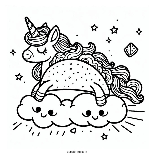 Unicorn Taco On The Cloud Coloring Page For Kids