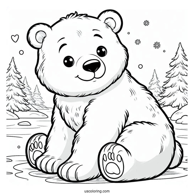 Polar Bear Cub Sitting On Ice Coloring In For Kids