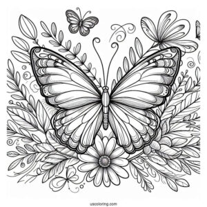 Large Butterfly Coloring Page In The Air For Kids