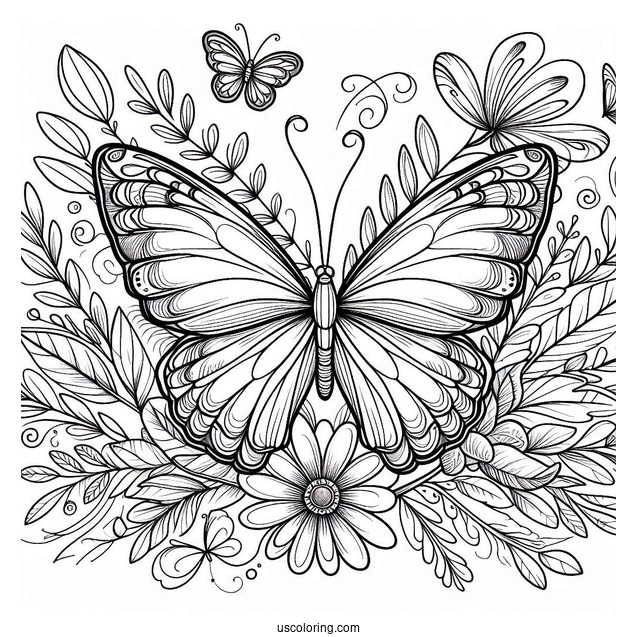 Large Butterfly Coloring Page In The Air For Kids