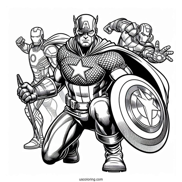 Captain America With Hulk, Iron Man, Thor, Black Widow and Hawk Eye