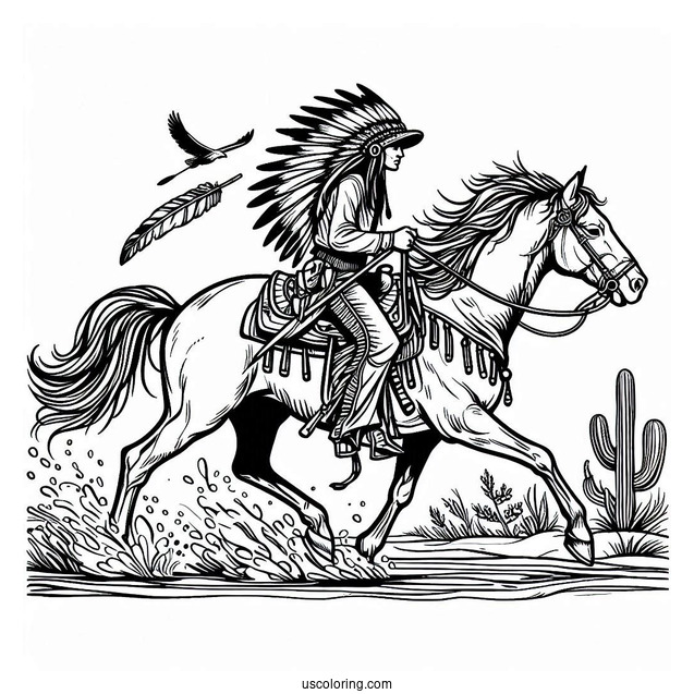 Cowboy Coloring Page Of Native American Riding A Horse