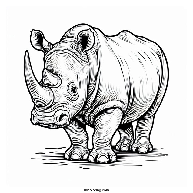 Coloring Page Of a Realistic Looking Rhino