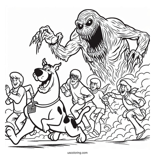 Scooby-Doo Gang Being Chased By Monster To Color