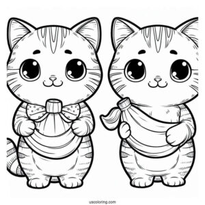 Tabby Cat Holding Up A Banana Coloring Page For Kids