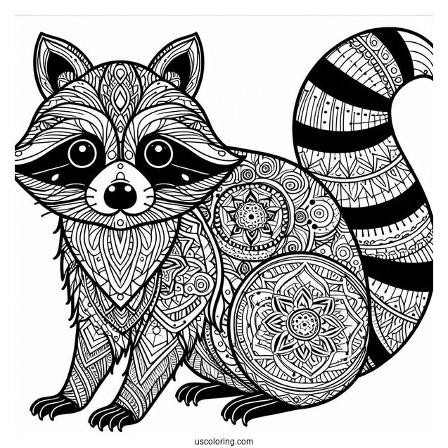 Intricate Raccoon Coloring Page Mandala