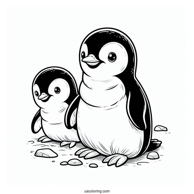 Two Adelie Penguins In Antartica Coloring Page