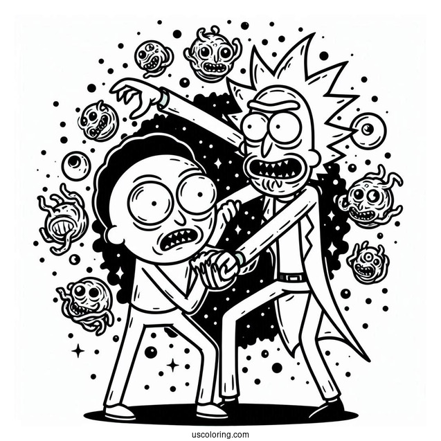 Rick and Morty Coloring Page Parody Monster Scary Terry