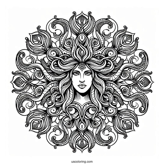 Intricate Medusa Coloring Page Mandala