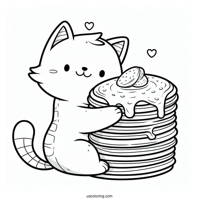 Cat Hugging Pancake Coloring Page Tower