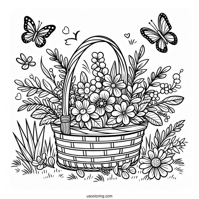Basket Of Flowers In Spring Coloring Page Garden
