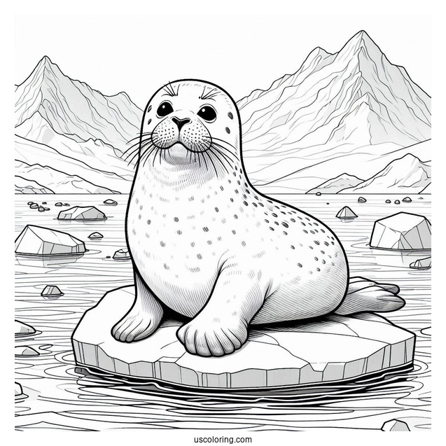 Realistic Seal Coloring Page Resting On Iceberg