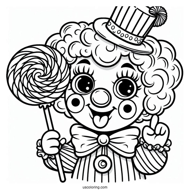 Coloring Page of Clown With Lollipop