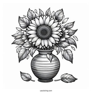 Detailed Sunflowers In Vase For Coloring
