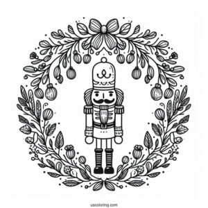 Easy Nutcracker Coloring Page With Mistletoe Frame For Kids