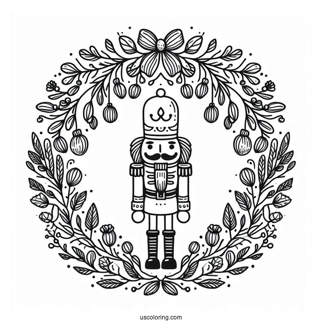 Easy Nutcracker Coloring Page With Mistletoe Frame For Kids