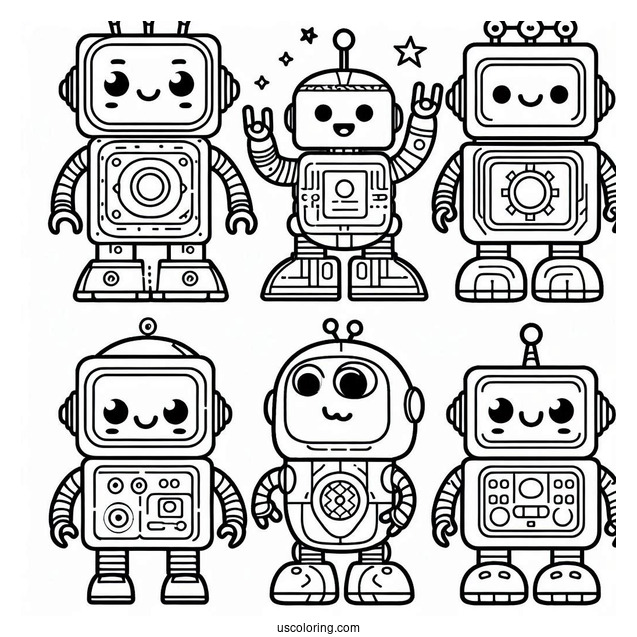 Detailed Square Toy Robot Coloring Sheet For Kids