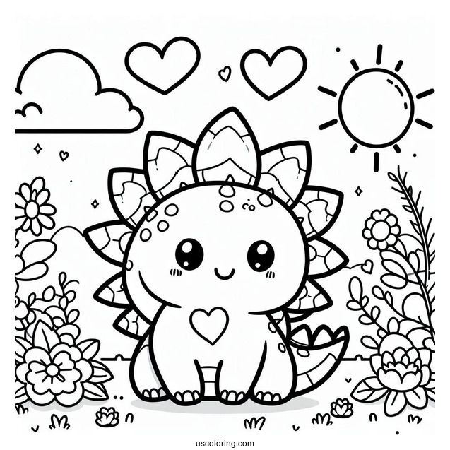 Kawaii Stegosaurus Coloring Page Inside Heart For Preschoolers