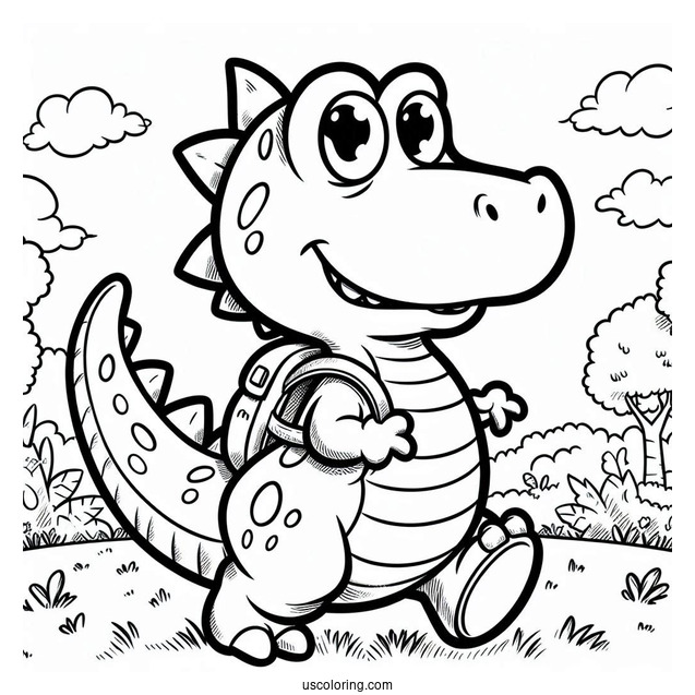 Rugrats Coloring Page Of Reptar The Dinosaur Walking On Grass
