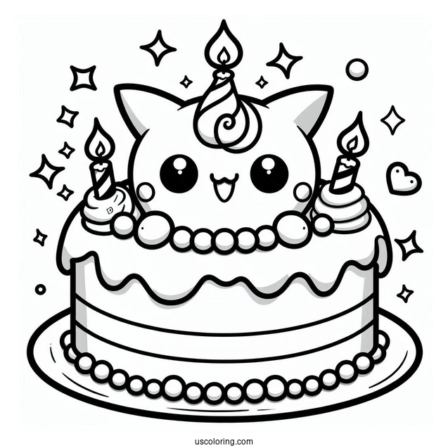 Kawaii Pokemon Birthday Cake Coloring Page