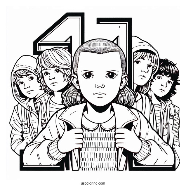Eleven Protecting Her Friends Coloring Page