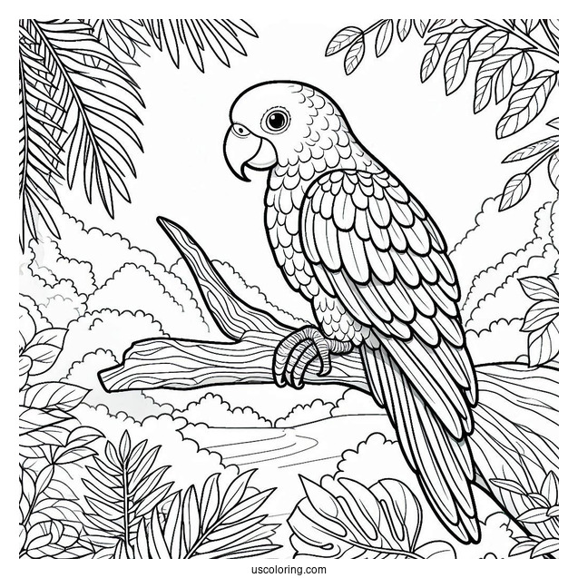 Parrot Sitting On a Tree In Lush Jungle