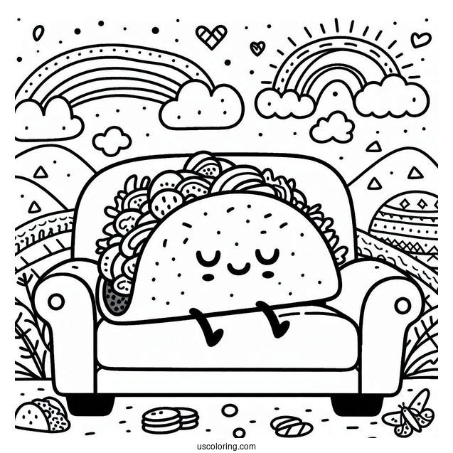 Taco Sitting On A Couch Coloring Sheet For Kids
