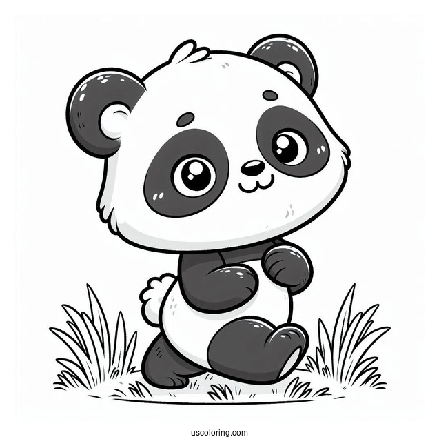 Baby Panda Walking On Grass Coloring Sheet