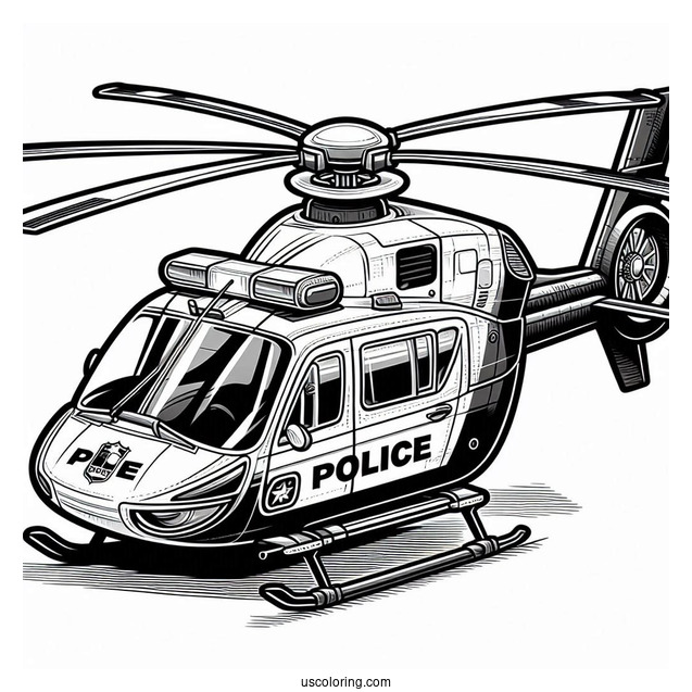 Helicopter Hovering Above A Police Car Coloring Page