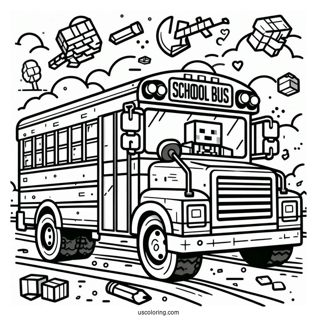 Detailed Minecraft School Bus Coloring Page