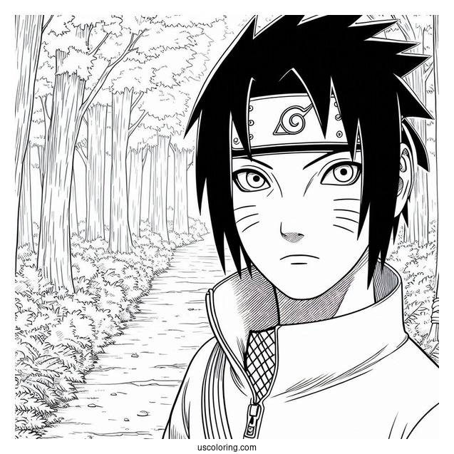 Teenage Uchiha Sasuke Coloring Page In The Forest