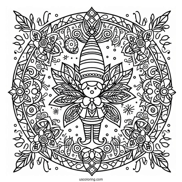 Elf Inside A Festive Christmas Mandala Coloring Page