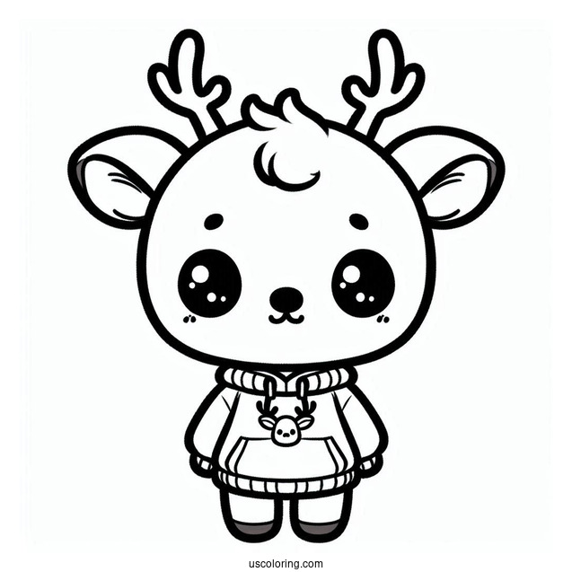 Chibi Rudolph Coloring Page Wearing A Sweatshirt