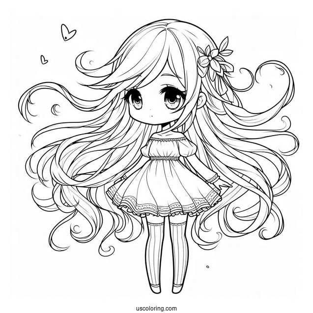 Chibi Girl With Flowing Hair, Short Dress, And Knee High Socks