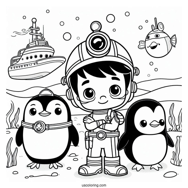 Octonauts Coloring Page Of Captain Barnacles, Min, Peso Penguin, and Kwazii Underwater
