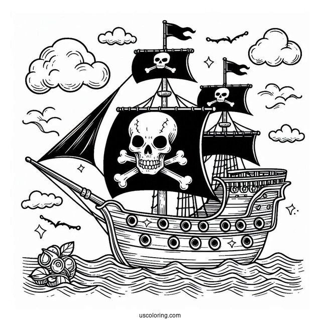 Pirate Ship Coloring Page With Skull On The Sail