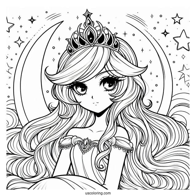 Princess Luna Coloring Page Wearing Crown With Starry Background