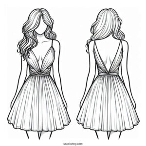 Dress Coloring Page Of Strappy Ball Down With Plunging Neckline