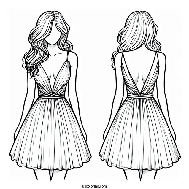Dress Coloring Page Of Strappy Ball Down With Plunging Neckline