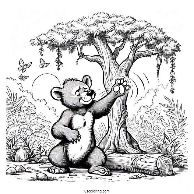 Jungle Book Coloring Page Of Baloo Scratching Back Against Tree