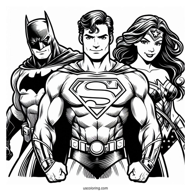 Superman With Batman And Wonder Woman Coloring