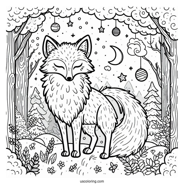 Furry Fox Coloring Page In Forest