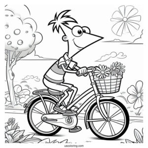 Phineas And Ferb Coloring Page Ride A Bicycle