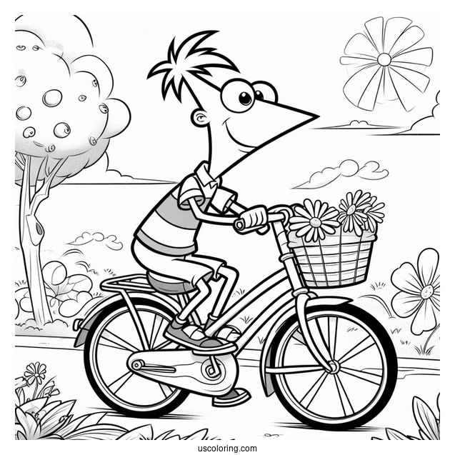 Phineas And Ferb Coloring Page Ride A Bicycle