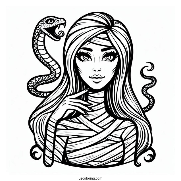 Evil Female Mummy Coloring Page With Serpent