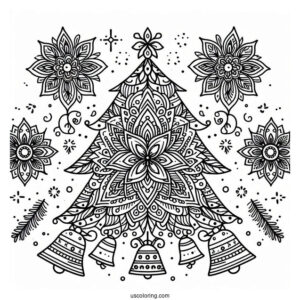 Christmas Tree With Bells Christmas Mandala Coloring Page