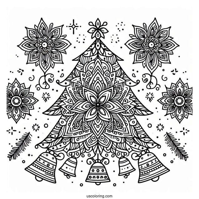 Christmas Tree With Bells Christmas Mandala Coloring Page