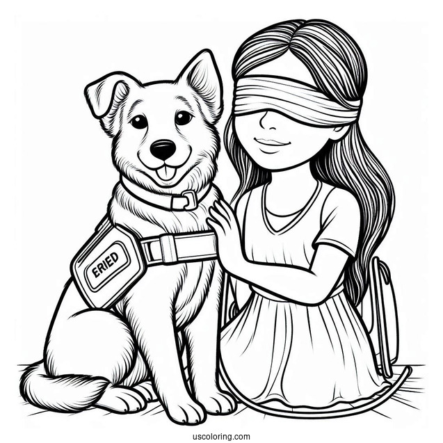 Blind Woman With Her Service Dog To Color