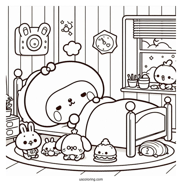 Detailed Pompompurin And Friends Sleeping In Bedroom