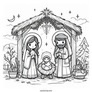 Nativity Coloring Page Of Easy Chibi Nativity For Kids